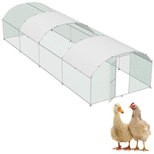 ORHEYA Haustierkäfig Hühner Freilaufgehege Hühnerstall aus Verzinkter Metall 3x8 m Winterfest Hühnergehege Hühnerhaus mit Sonnenschutzdach und Schloss Freigehege für Kleintiere Geflügel Pflanzen