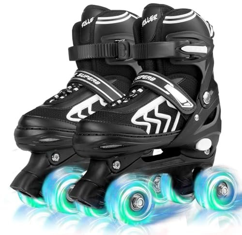 Rollschuhe für Kinder mit Leuchtenden Rädern für Mädchen und Jungen, Größen verstellbare Atmungsaktiv Quad Skates Verstellbare (Weib, M (32-36 EU))