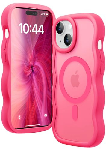 Amzfield Magnetic Case for iPhone 15 Plus/14 Plus, for MagSafe, Hot Pink | Compatible with MagSafe Wavy Translucent Soft Silicone Shockproof Cute Matte for Girl Women Drop Protection Soft Touch Pretty