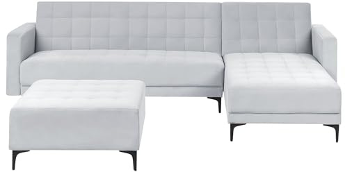 Beliani 4-Sitzer Eckschlafsofa L-förmig Links Samt hell grau mit Ottomane Aberdeen