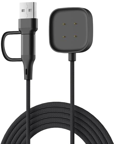 BeeE Technology SmartWatch 2in1 USB Charger cable Compatible with Fitbit Charger Cable for Fitbit Versa, 1:1 Original Braided Magnetic USB Fast Charging Dock Compatible with Versa 3/4, Sense/Sense 2
