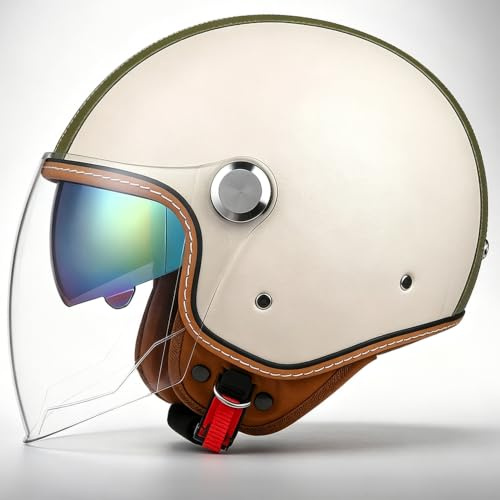 WZGGTEAM 3/4 Open Face Motorcycle Helmet with Dual Visor for Men and Women, DOT/ECE Approved Unisex Retro Half Helmet，Motorbike Casco for Moped Cruiser and Chopper