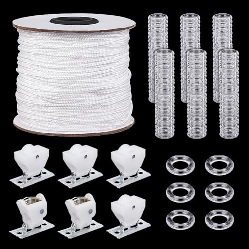 PH PandaHall 100 Stück 14mm Transparente Raffgardinenringe 50 m 2mm Weiße Geflochtene Vorhangschnur 2er Set Raffrollo Kordelschloss Nylon Lift Rolloschnur Für Selbstgemachte Rollo Vorhänge