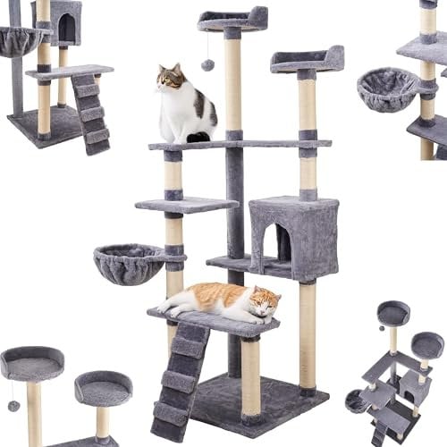 Ecosa® Arbre à chat XXL - Grand arbre à chat - 170 cm - Tour d'escalade pour grands chats - Stable - Avec plusieurs plateformes - Grotte pour chat - Hamac - Arbre à chat d'activités - Arbre à chat à