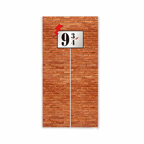 Hoshisea Backsteinmauer Party Hintergrund Türvorhänge, 9 und 3/4 Zeichen Backstein Mauer Hintergrund Deko, Zauberer Braun Wand Deko Für Magische Themenpartys