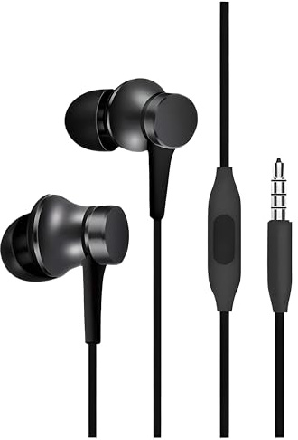 Auriculares Intrauditivos con Cable, Jack 3,5 mm para Xiaomi Graves Profundos, Micrófono Incorporado, Negro