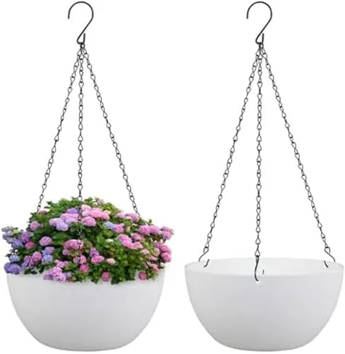 ZFIHAV Hanging Basket Chains 3 Pcs 10 Inch Hanging Planters White Plastic Pots with Drainage and Chain for Indoor Outdoor Use