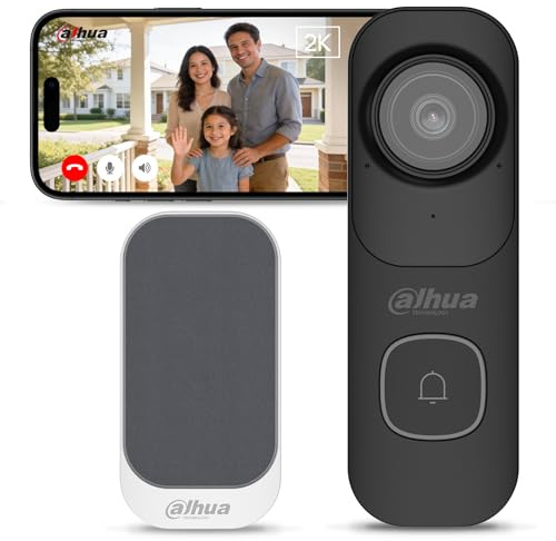 Dahua 2K 4MP Kabelgebundene Video Türklingel mit Gong – Wired WLAN Doorbell Kamera, 120° Weitwinkel, KI Personen-/Fahrzeug-Erkennung, IP65 Wasserdicht, Zwei-Wege-Audio, SD-Speicher, Ohne Akku, Schwarz
