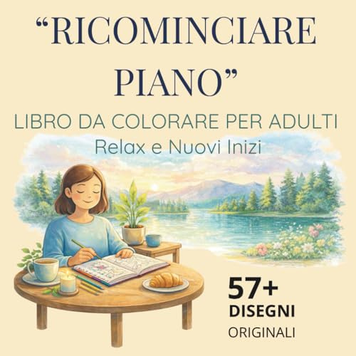 Ricominciare Piano - Libro da Colorare per Adulti e Ragazzi: Relax e Nuovi Inizi - Scene di Serenita' : Stanze Armoniose , Giardini e Natura per Ridurre Stress e Ritrovare Pace