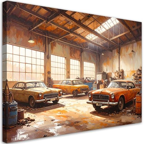 Feeby Bild auf Leinwand - Wandbilder Wohnzimmer Aesthetic - Alte Autos im Retro-Vintage-Stil - 100x70 1tlg - Schlafzimmer Wandekoration - Bilder Zimmer - Living Room - Deko Wandbilder - Moderne Bild