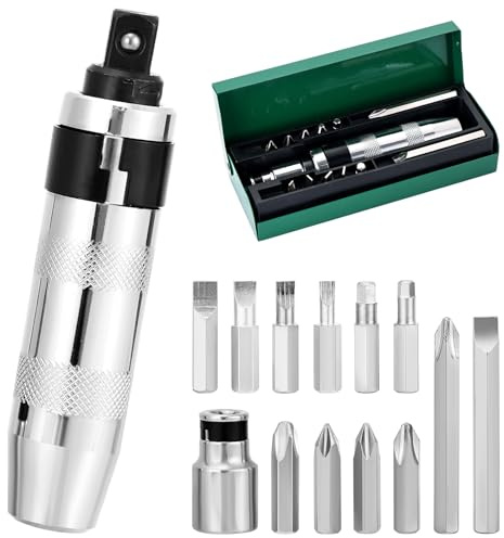 DASBET 13-Piece 1/2 Drive Manual Impact Driver Set, Reversible Hand Impact Screwdriver with Slotted, Hex & Phillips Bits for Rusted Screws and Stuck Bolts, Storage Case Included