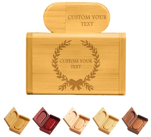 Clé USB en Bois Personnalisable avec Boîte Cadeau, Gravure Texte & Logo 128MB-128GB pour Mariage et Photographe
