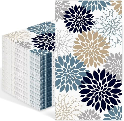 Blumen Blau Dahlien Papierserviette, Servietten Küche Party Deko, Sommerparty Deko Servietten, Papierservietten für Absolvent Thanksgiving-Partys, Erntedankfest, Hochzeit Dekorationen