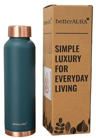 The Better Aura Pure Copper Water Bottle, 1 Litre, Teal | BPA Free, Anti-Oxidant Properties