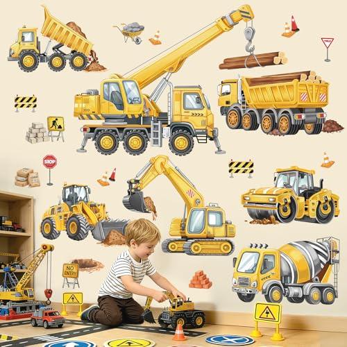 wondever Wandtattoo Bagger Wandsticker Kinderzimmer Baustelle | Abziehen und Aufkleben, Abziehbar, Wandaufkleber Selbstklebend für Kinderzimmer Junge Babyzimmer Jungenzimmer Wanddeko