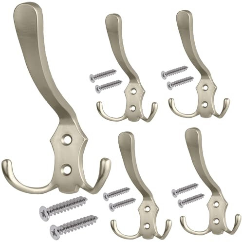 Stahlia Garderobenhaken EDELSTAHL-OPTIK (5 Stück) Haken zum Schrauben vintage Kleiderhaken Garderobe LANG Haken für Garderobe Metallhaken