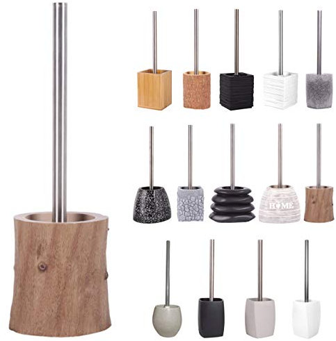 Sanilo Brosse WC et Porte Brosse, Grande sélection de balayettes de Toilette, Manche en Acier Inoxydable, avec tête de Brosse remplaçable, Facile d'entretien (Old Tree)