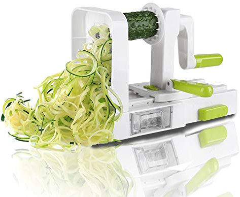 Kompakter Gemüse Falten Spiralschneider mit 5 Klingen und Saugnapf von Midas - 5 schnell auswechselbare Klingen – Benutzerfreundlicher Gemüseschneider zur Verarbeitung Ihres Gemüses und Obsts