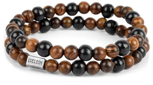 Lucleon by Trendhim Armband Beaded für Herren | 2er-Set mit Tigerauge, Lavastein & Kokosholz | Strapazierfähiger Stretch | Natürliche Materialien | Lässiger Schmuckstil