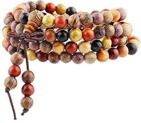 mookaitedecor elastisches Holz Armband mit 108 Perlen, Buddhistische Tibetische Gebetskette, Buddha Mala Kette Halskette für Yoga & Meditation