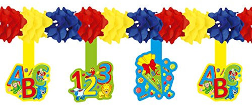 Home Collection 2er Set Girlande zum Schulanfang Einschulung erster Schultag ABC 123, Puschel, Idee für Schultüte 4m