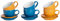 Argon Tableware Ensemble de 12 Tasses à Cappuccino et soucoupes - 250 ML - Bleu/Jaune - Ensemble de Tasses à thé et soucoupes, Tasse à thé colorée avec Soucoupe, Tasse à café, Tasse à Expresso