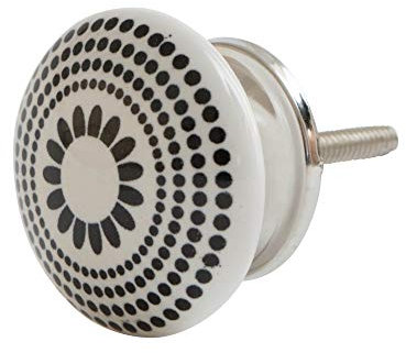 Knober Möbelkopf | Serie Dec filgran bedruckt | abriebfest | Montur aus Edestahl | Möbelknöpfe 40mm Knauf | Schwarz-Weiß| Türgriff Gewinde metrisch M3 | DEC 17