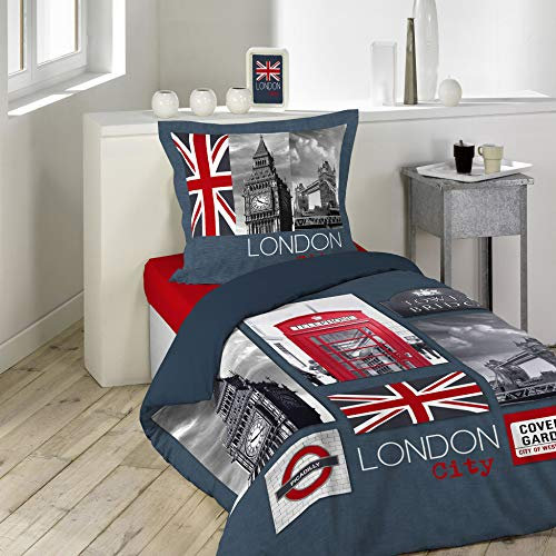 Dynamic24 2tlg. Wende-Bettwäsche 140x200cm London 100% Baumwolle Bett Decke Bezug Bettgarnitur Bettwäscheset Kissenbezug Bettdeckenbezug modern und pflegeleicht
