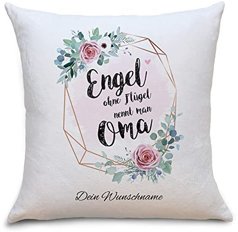 OWLBOOK Engel Oma Flauschige Kissenhülle mit Sprüchen Personalisiert mit Namen Geschenke Geschenkideen für Oma zum Geburtstag