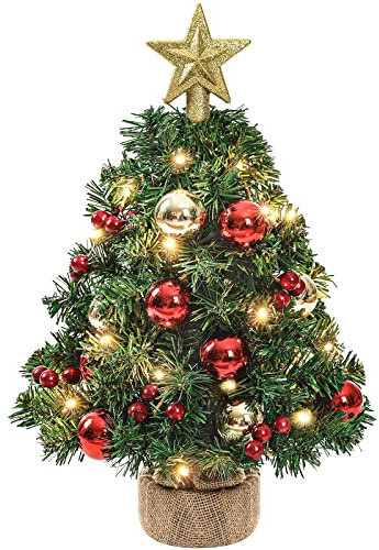 Yorbay Mini Weihnachtsbaum mit 20 warmweiß LEDs 8 Licht Modi, Tannenbaum mit Stern-Baumspitze und Deko Batterie betrieben, für Weihnachten, Advent, ca. 40cm(Mehrweg)