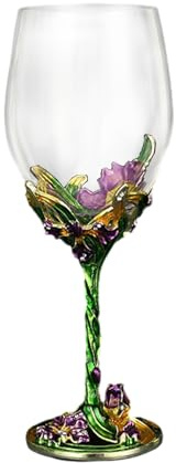 XUDREZ Bicchiere da vino rosso e bianco, dipinto a mano, smaltato, a forma di fiore, a stelo lungo, senza piombo, ideale come regalo per donne, mamma, amica, festa della mamma (verde)