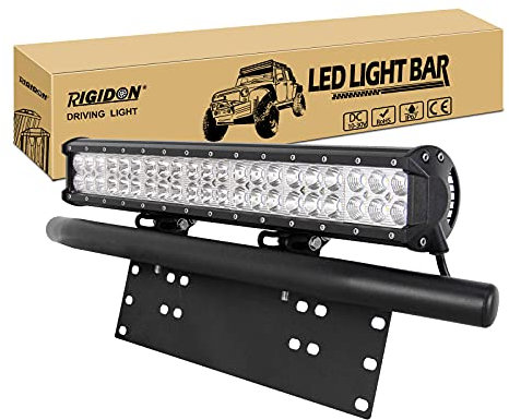 RIGIDON Car Led Light Bar With Licence Number Bumper Plate Mounting Bracket Holder, 20 inch 126W Driving Work Lights For Off road Truck SUV UTE ATV 4x4, 6000K White 12V 24V Exterior Car Lighting