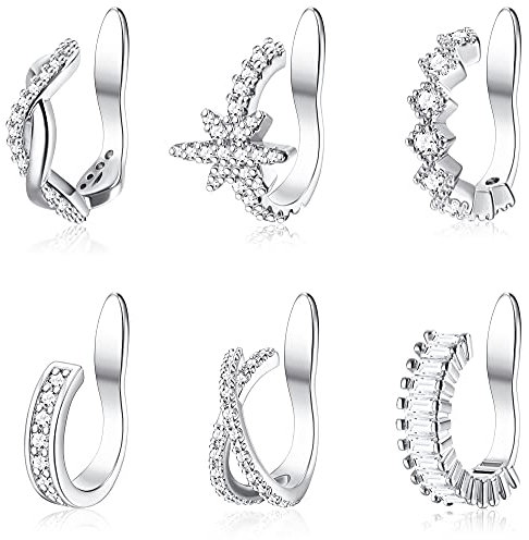 MILACOLATO 6Pcs Ear Cuff Ohrringe Helix Knorpel Clip On Wrap Verstellbare Manschetten Nicht Durchdringender Knorpel Einstellbare Ohr Cuffs Ohrklemme Set für Damen Silber