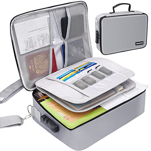 ABERE Feuerfeste Dokumententasche, 3-lagige Feuerfeste wasserdichte Tasche mit Zahlenschloss für A4 Dokumente, Pässe, USB-Sticks, Karten, Laptops auf, Hause,Büro(Grau)