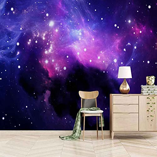 FVGKYS Wandbilder Schlafzimmer Erwachsene Kinder Tapete Plakate 3D Lila Sternenhimmel Selbstklebend Wandgemälde Wandtattoo Kunst Dekoration Für Wohnzimmer Küche Wanddekoration 350x256cm