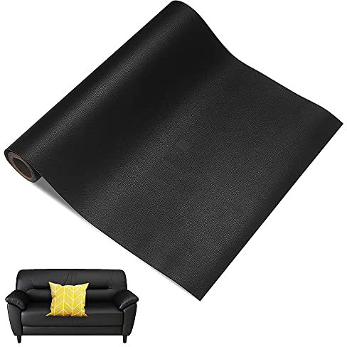 Rouleau Adhesif Cuir, Papier Peint Auto-Adhésif en Cuir, Patch de Réparation en Cuir, 50 * 137cm,pour Canapés, Sacs à Main, Vestes, Sièges de Voiture, Meubles en Cuir Réparation et Rénovation - Noir