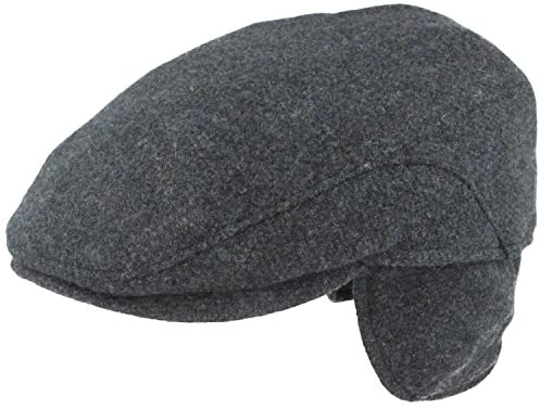 Herren Winter Schiebermütze mit Ohrenklappen Flatcap Schirmmütze 100% Wolle, ausklappbarer Ohrenschutz, Hautfreundlich, Bequem 63, Hellblau