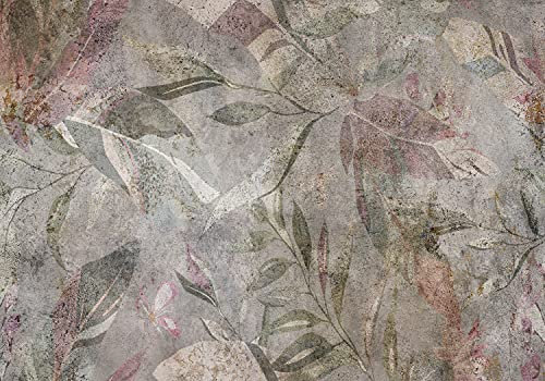 decomonkey carta da parati Astratto 300x210 cm fotomurali non tessuto murale XXL Poster moderna decorazione Carta per pareti Effetto Pietra Lascia Foglie Fiori Natura Pianta Grafica grigio verde rosa