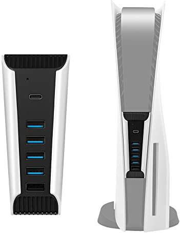 Mcbazel 5 Port PS5 USB Erweiterung, USB 2.0 Hub Hochgeschwindigkeits Ladegerät Splitter Adapter für PS5, Nicht für PS5 Slim/PS5 Pro