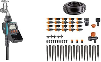 Claber 8428 Aquauno Video-2 & 90764 Drip 20 Vasi Kit Rainjet Goccia, Nero/Arancio