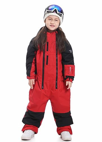 BUMDEEP Kids Girls Boys One Pieces Snowsuits Ski Suits Jumpsuits Snowboard Outdoor Winter Waterproof Jackets(Red,140cm)