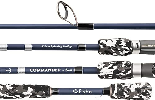 FISHN Angelrute - mit Fuji® Heavy Duty Real Seat - Angelrute – Spinning - Spinnrute –Steckrute – direkte Kraftübertragung beim Angeln auf Raubfische (Commander Sea 2,22m - 11-42g)