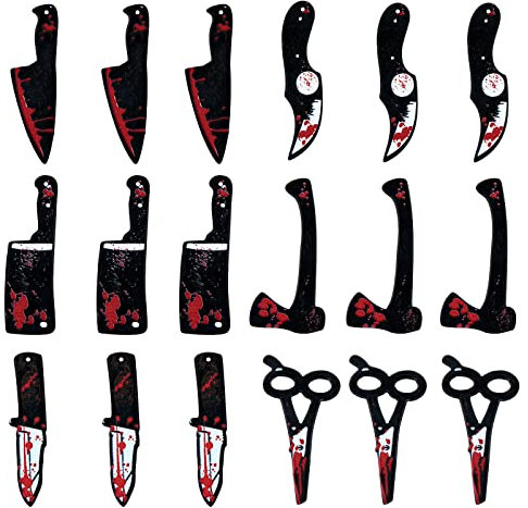 COGCHARGER 18pcs Halloween Charms - Fake Scissors, Knife, Mini Gothic Coffin Resin Charms - Enamel Pendant for Jewelry Making, DIY Supply