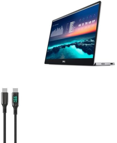 BoxWave Cable Compatible With Dell 14 Portable Monitor (C1422H) - PowerDisplay PD Cable (6ft) - USB-C to USB-C (100W), LED Display 6 Foot PD Braided Nylon Cable - Jet Black