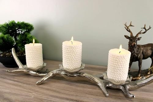 Marco Paul Vintage Antler Stag 3 Pillar Candle Holder 43cm Candelabra for Dining Table Centrepiece Christmas Decorations Mantelpiece Fireplace Decorative Ornaments for Wedding Parties