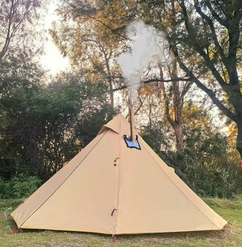 1 Personen Ultraleicht Hot Tent Mit Stove Jack Tipi Zelt Outdoor Camping Firstzelte für Zeltofen Holzofen 4 Jahreszeiten Die Jagd Trekking Pyramidenzelt (Khakifarbe)