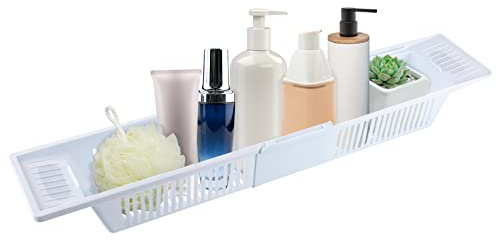 Badewannenablage, Multifunktionale Kunststoff-Spülbecken-Aufbewahrungsregal Erweiterbares Bad-Organizer-Regal Badespielzeug-Aufbewahrungskorb schnell trocknend für Küche, Badezimmer (Weiß)