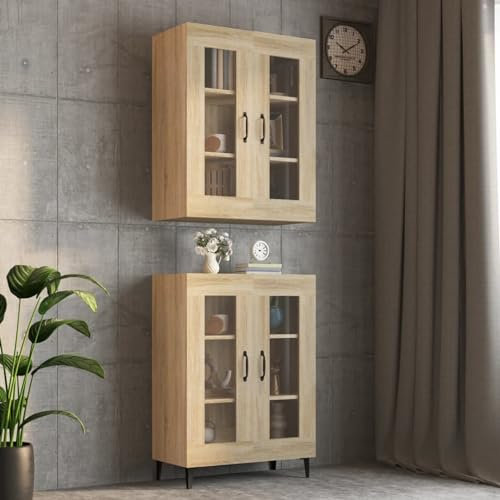 ZEYUAN Hängeschrank, Wandschrank Wohnzimmer, Aufsatzschrank, Sonoma-Eiche 69,5x34x90 cm - 812288
