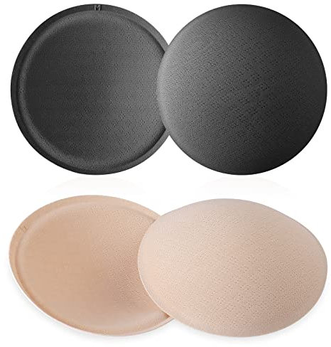 WLLHYF Round Bra Inserts Pads 2 Pairs Washable Sponge Bras Inserts Removable Bra Cups Inserts Bra Replacement Pad for Bikini Top Swimsuit Sport Bra (Skin Tone+Black)