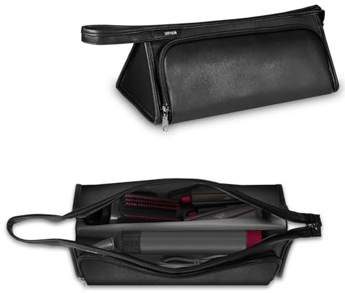 SITHON Reisen Tasche für Dyson Airwrap Styler, Airwrap & Anhänge, Tragetasche Aufbewahrungstasche aus Kunstleder mit Tasche für Dyson Supersonic Haartrockner (Leere Tasche) (Schwarz)